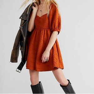 Free People Violet Mini Dress Sunset Orange Brandy Size Large Babydoll Dress